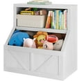 thumbnail image 3 of Kids Bookshelf and Toy Storage Organizer with Anti-Tipping Device, 32" Tall Bookcase Cabinet, Waterproof Kids Cubbies for Nursery, Playroom, Bedroom, Classroom, Daycare, Vintage White, 3 of 7