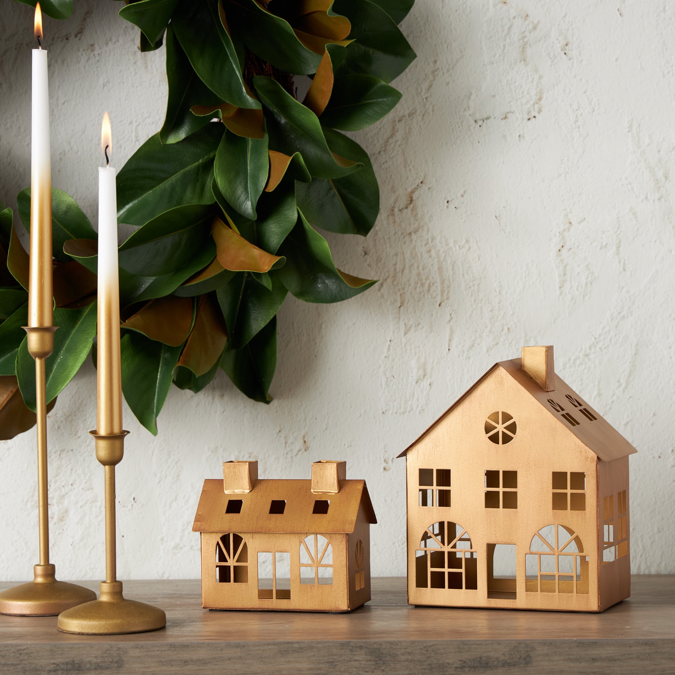 Large Metal Decorative House Christmas Tabletop Decoration, Bronze, 8.5", by My Texas House