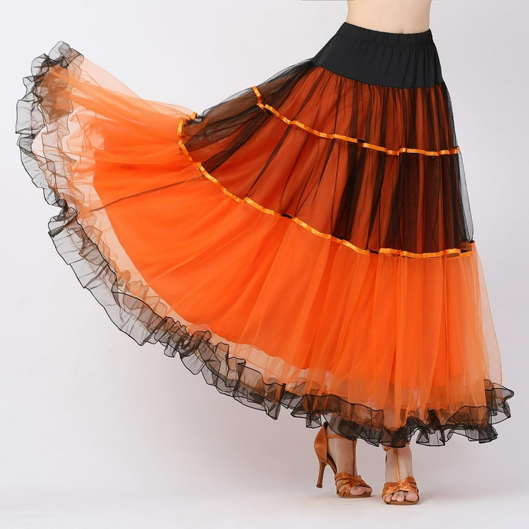 Classical Ballroom Dance Skirt Clothing Big Spanish Skirts Dancewear Orange