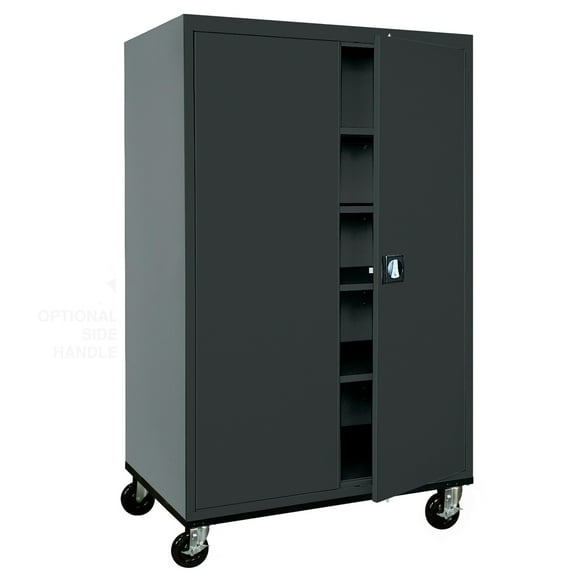 Solid Door Storage Cabinet, 46 in W, 78 in H, 24 in D, Black