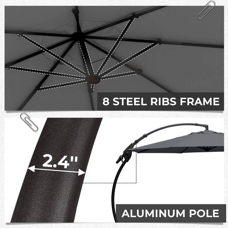 everite patio umbrella EVERITE 12 ft Offset Cantilever Patio Umbrella with Base, Outdoor Curved  Sunshade for Pool, Deck & Patio,Charcoal Gray