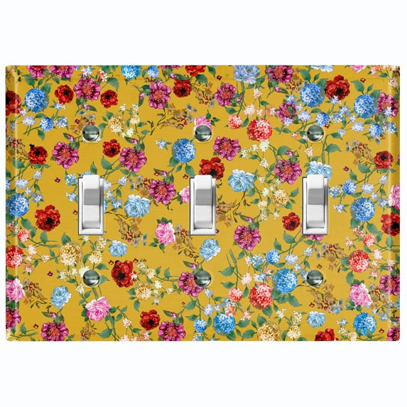 Metal Light Switch Plate Outlet Cover Colorful Floral Garden Wallpaper Yellow ROS038