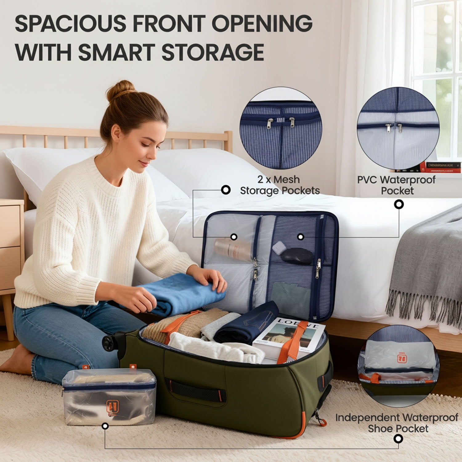 New York Xpress 26" Softside Medium Checked Luggage, Lightweight Water-Resistant Upright Suitcase with Wheels, Green - TA8353