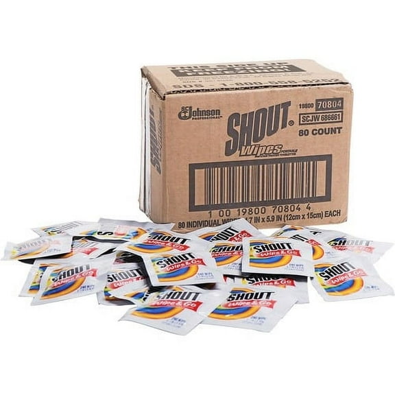 Shout Wipes Instant Stain Remover Wipe - 4.70" Width x 5.90" Length - 80 / Carton - White