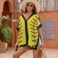 thumbnail image 3 of Baseball Texture Women's Swimsuit Coverup Summer Beach Cover Up Bathing Suit Dress, 3 of 6