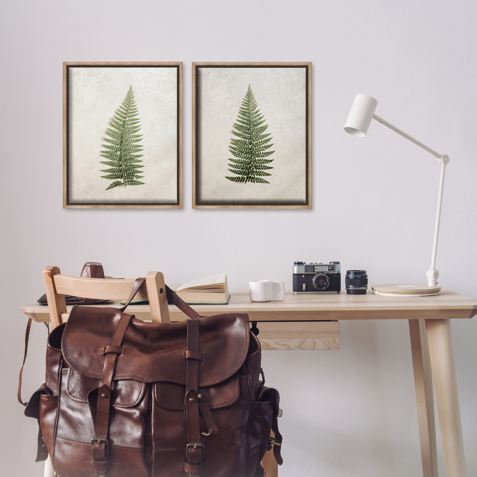 Stupell Industries Realistic Fern Leaves Plants & Flowers Painting Brown Floater Framed Canvas Art Print Wall Art, 17 x 21, Set of 2