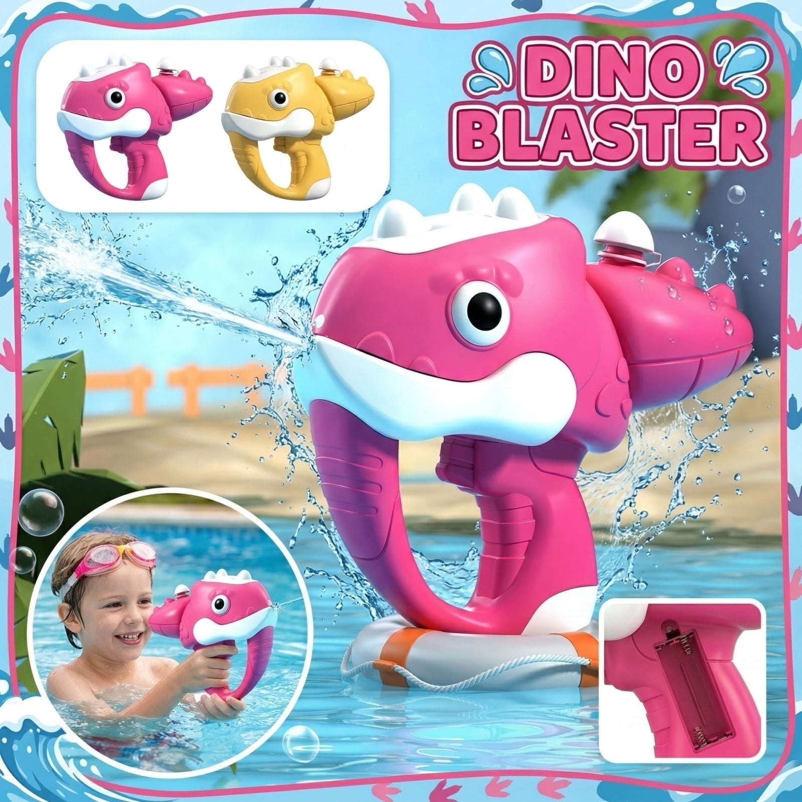 Dinosaur Toys, Small Water Gun, 5X3 In, Pink, Outdoor Water Toys, Outdoor Water Play, Outdoor Summer Toys for Student, 1 Pc