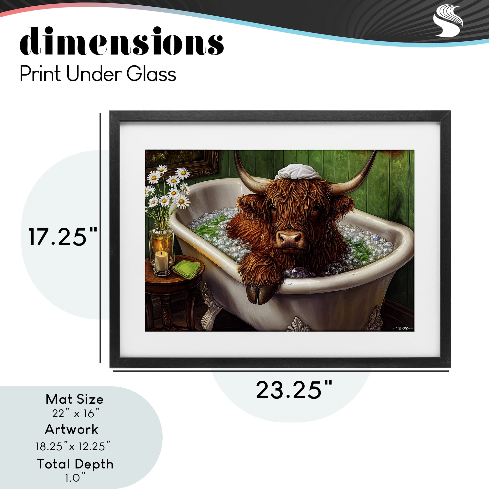 Highland in Candle Lit Bubble Bath Black Framed Print Under Glass, design by Momart