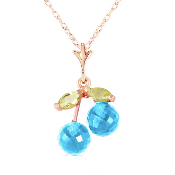 Galaxy Gold 14K Rose Gold 1.45 Carat Blue Topaz and Peridot Pendant Necklace - December Birthstone - Communication & Serenity - 16" to 24" - Fine Jewelry for Women