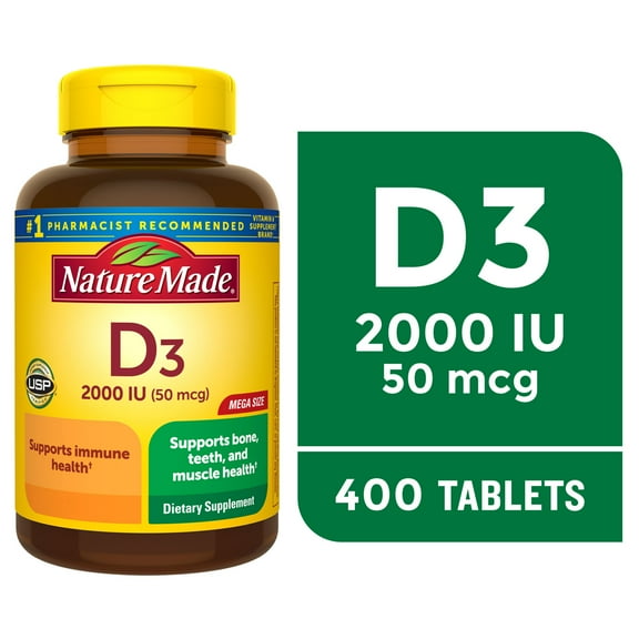 Nature Made Vitamin D3 2000 IU (50 mcg) Tablets, Vitamin D Supplement for Bone and Immune Health Support, 400 Count