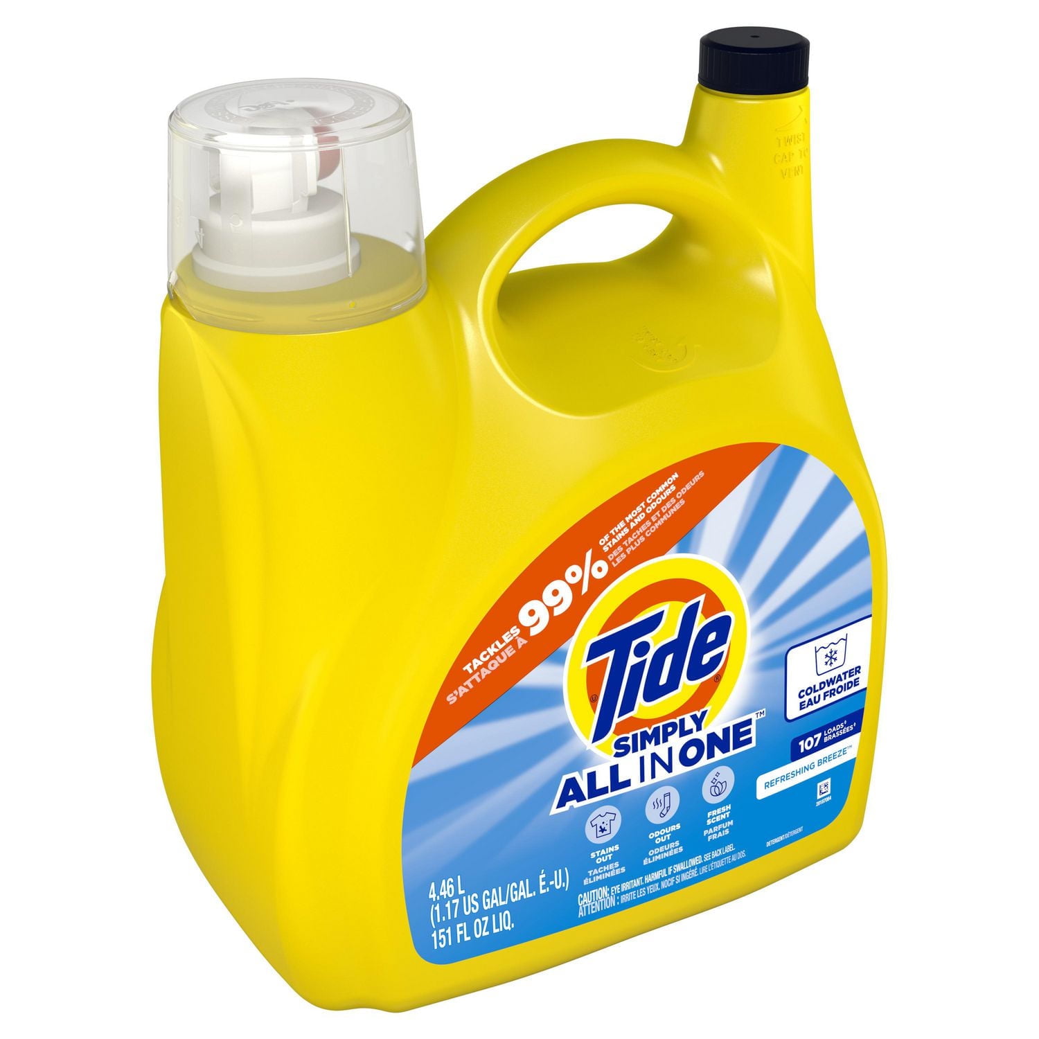 Détergent à lessive liquide Tide Simply, parfum Refreshing Breeze, 107 brassées, 4,4 L (151 oz liq.)