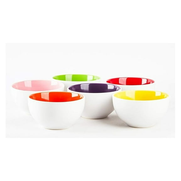 Stoneware Cereal Bowls, 5.5 Inch Set of 6 - Coupe Shape Soup/Noodle Bowls, Assorted Colors - Very Rose Collection (Green, Red, Orange, Yellow, Pink)