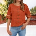 thumbnail image 2 of WTXUE Women'S Linen Shirts Retro Embroidered 3/4 Sleeve Crewneck Blouse Button Casual T Shirt Plus Size Loose Tunic Tops Casual Tops Basic Shirts Work Shirt Casual Loose Fit Blouses Red Xl, 2 of 9