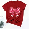 thumbnail image 4 of Spring Summer Date Night Wear – Women's Chic Printed Tee with Bow Design, Casual Short Sleeve Round Neck Top for Valentine's Day Theme Romantic Cute Outfits, 4 of 6