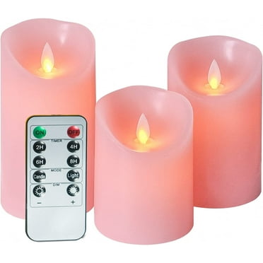 OSHINE Flameless Candles Valentine's Gift 3-Pack Pink Battery Operated Candles Electric Flickering Pillar LED Candles with 10-Key Remote & 24 Hours Timer, Ivory Real Wax Candles for Home Decor