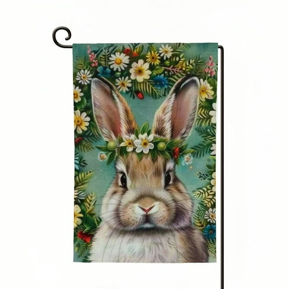 PHYHOO  Easter Bunny Garden Flag Double Sided for Outside Small Burlap Floral Welcome Holiday Yard Flag White