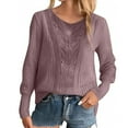 thumbnail image 5 of Diufon Knitted Tops for Women Trendy Lace Hollow Out Loose Long Sleeve Crewneck Shirts Casual Strip Blouse, 5 of 7