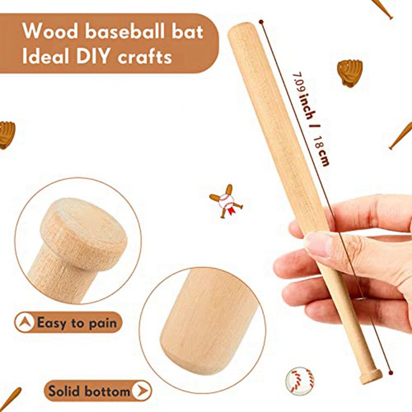 36 Pieces Mini Baseball Bat 7 Inch Unfinished Small Wooden Bats Unpainted Wood Baseball Bats for Painting Keychain,36 x small baseball bats,Wood