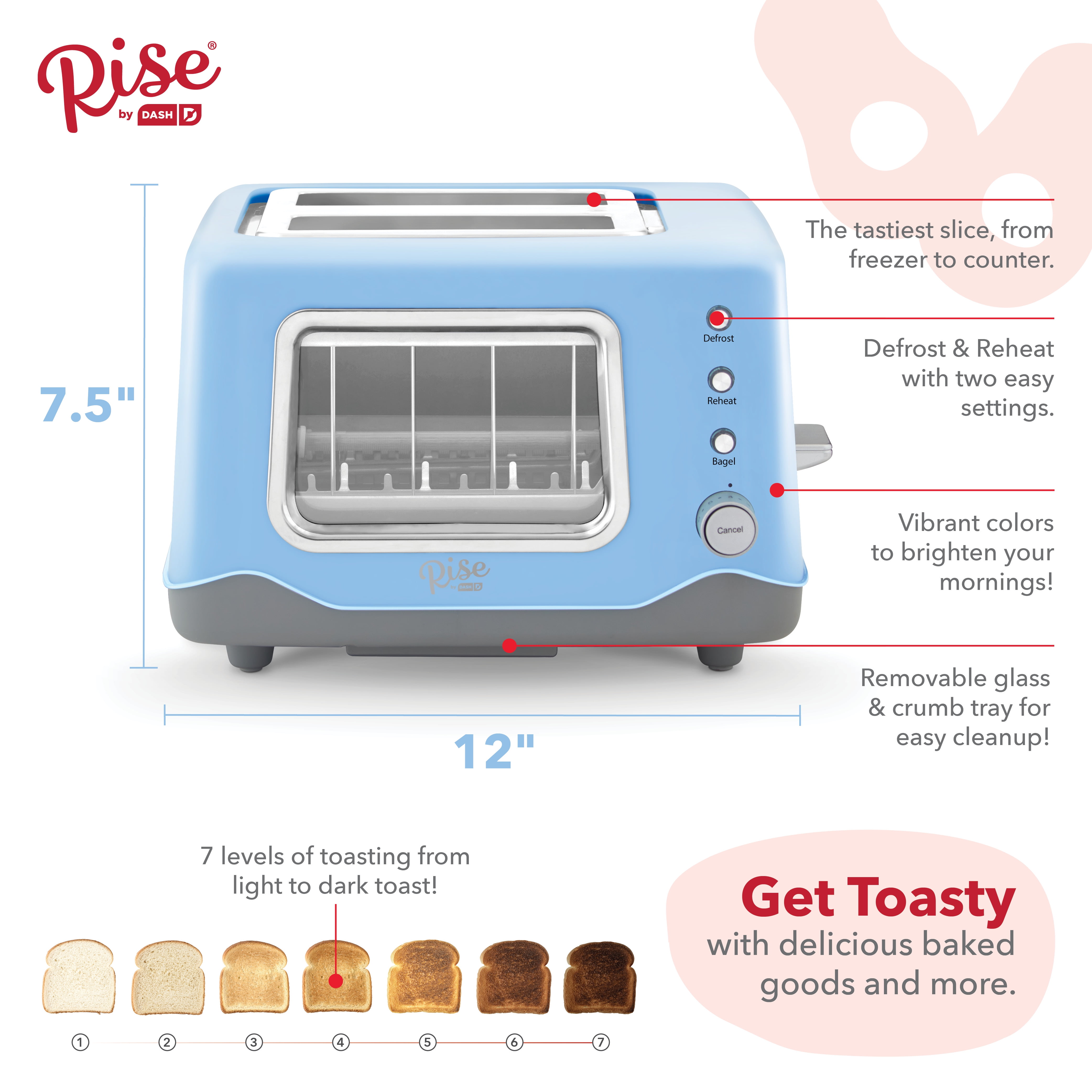 1 Homewell 2 Slice Long Slot Clear View Toaster With Slide Out Glass Panels  & 7 Toast Settings, Perfect For Bagels, Specialty Brea