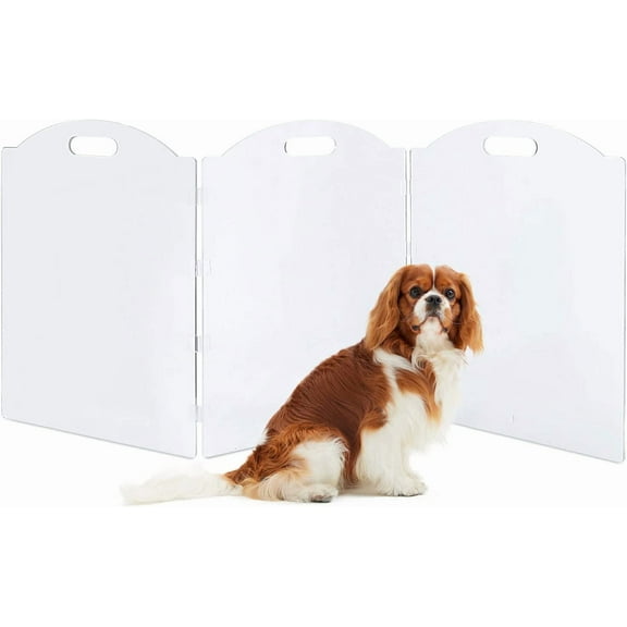 Clear Acrylic Freestanding Dog Gates for The House – Folding 3-Panel Pet Gates for Doorways, Indoor Stairs, and Hallways, Transparent Barrier for Dogs, Puppies, and Cats