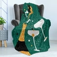 thumbnail image 4 of Cocktail Party Soft Flannel Fleece Throw Blanket, Clinking Glass Silhouettes and a Bottle of Champagne, Cozy Plush for Indoor and Outdoor Use, 70" x 90", Jade Green Orange, by Ambesonne, 4 of 5