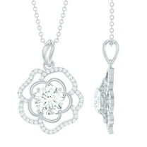 Rosec Jewels Lab Diamond Flower Pendant Necklace - 8 mm Round - 2 Ct - Statement Necklace (EF-VS Grade), 925 Sterling Silver