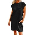 thumbnail image 1 of Birdeem Robes pour Femmes Mode Féminine Automne Couleur Unie Col Rond Poches Manches Courtes Robes, 1 of 10