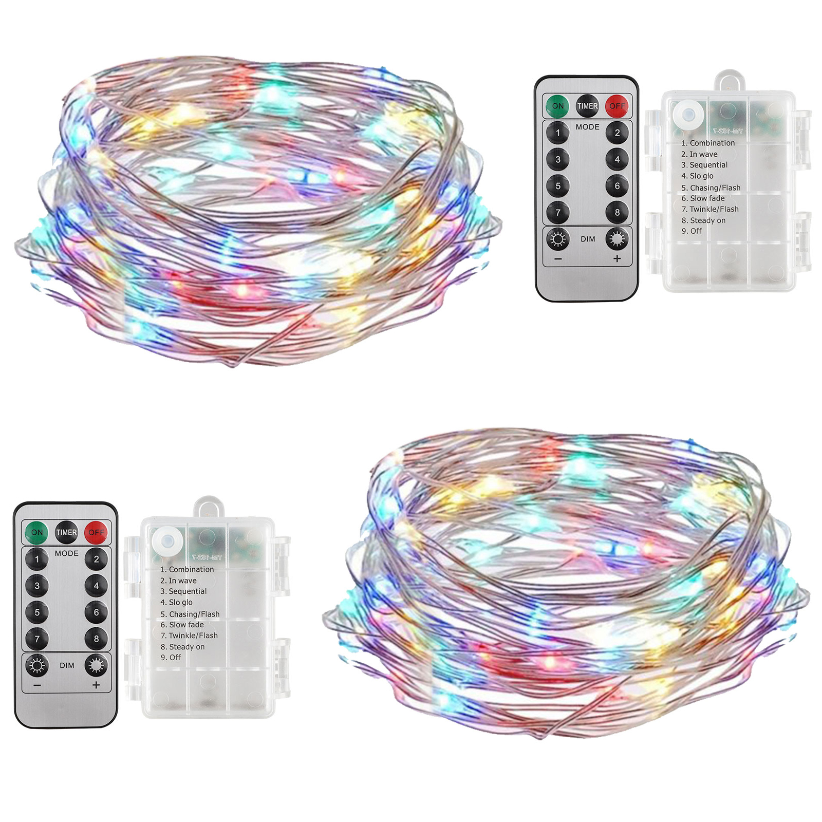 2 Pcs,16/32ft 50/100LED Copper Battery Powered Multi Color Changing