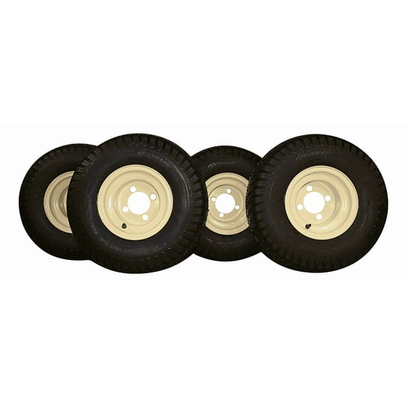Antego (Set of 4) Beige/Tan Steel Wheels with 18x9.50-8 4 Ply Turf Tires for Golf Carts