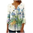 thumbnail image 2 of T Shirts for Women Clearance $5 Pleated 3/4 Sleeve Tunic Tops Floral Dressy Blouse Summer New Arrivals White M, 2 of 5