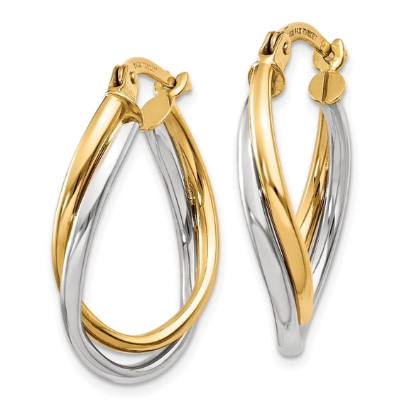 Twisted Oval Hoop Earrings for Women in 14K Two-Tone Gold Left and Right Design
