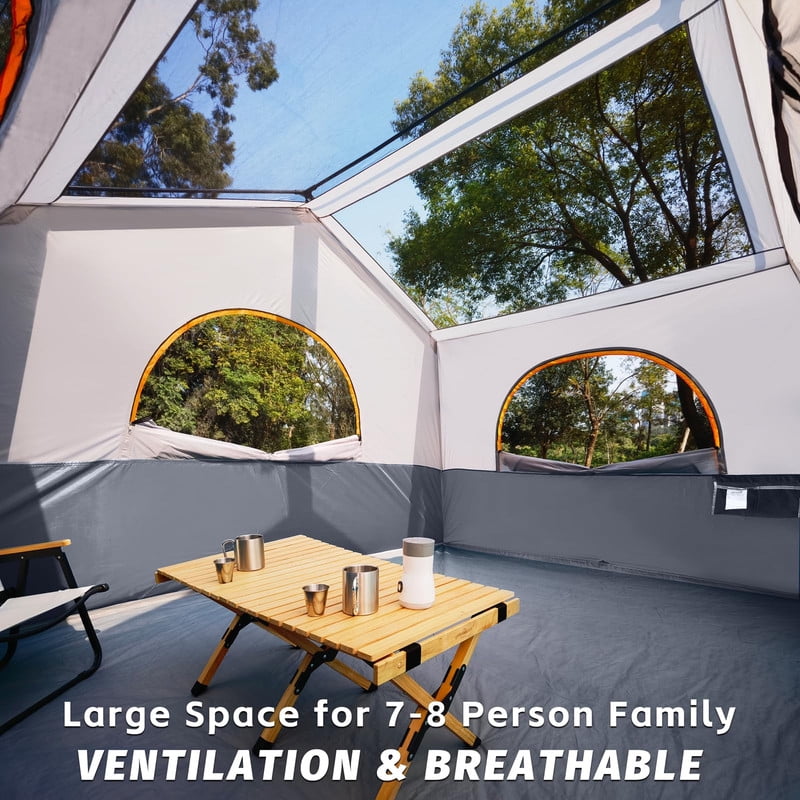 HIKERGARDEN 8 Person Camping Tent - Portable Family Cabin Tent for Camp, Windproof Fabric Camp Tent Outdoor for Hiking, Backpacking, Traveling