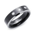 thumbnail image 3 of Men Women 6MM Comfort Fit Tungsten Carbide Wedding Band 0.11 cttw 3 Diamond Beveled Edges Black Ring (4 to 9.5), 9.5, 3 of 4