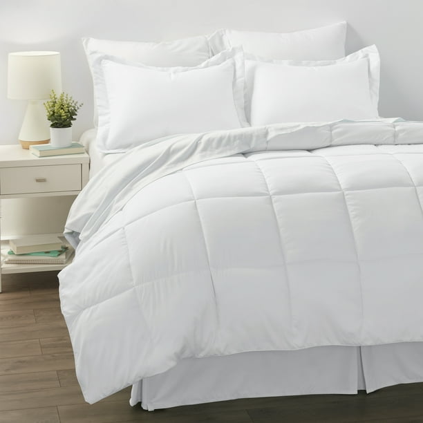 Noble Linens 8Piece Bed in a Bag Bedding Set, Full, White Walmart