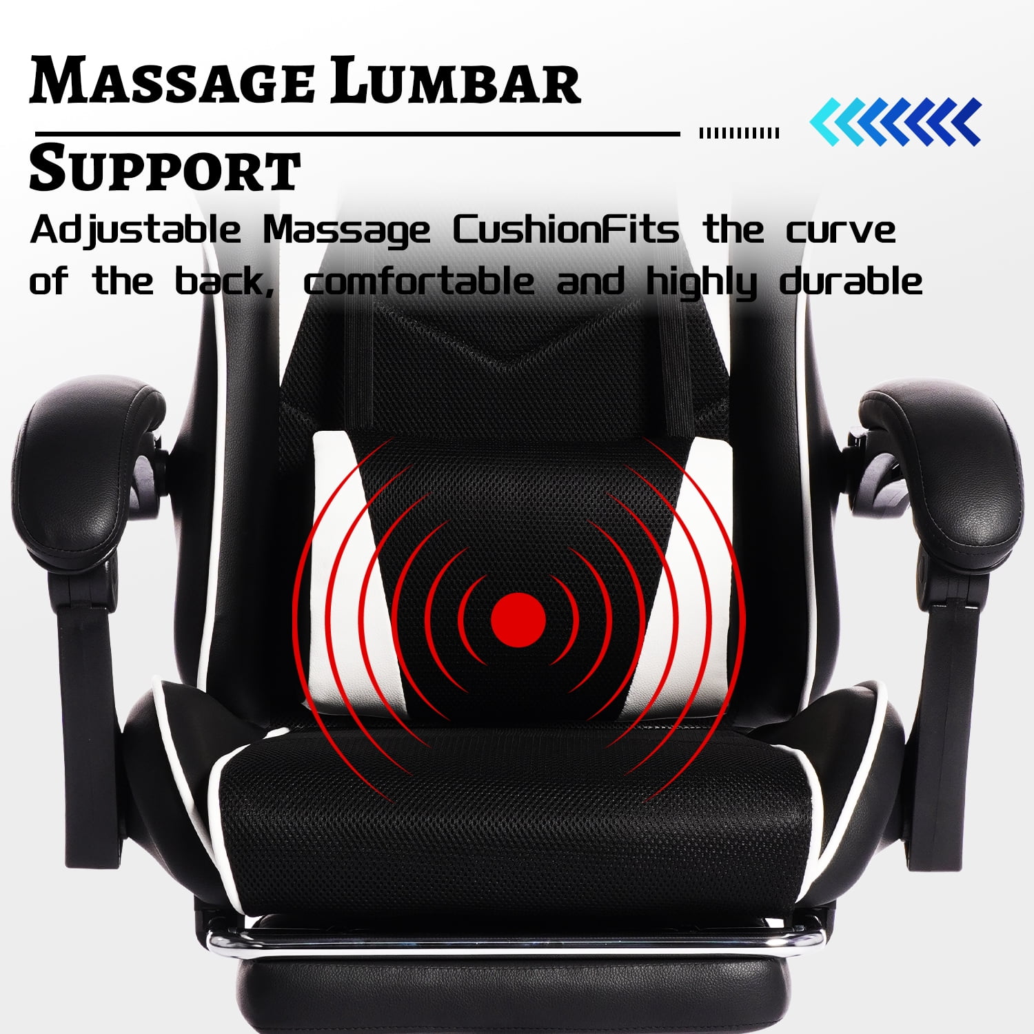 Mintazer Gaming Chairs with Footrest, Massage Leather Computer Game Chair with Headrest and Lumbar Support, E-Sports Chair for Adults Home Office, Black & Blue