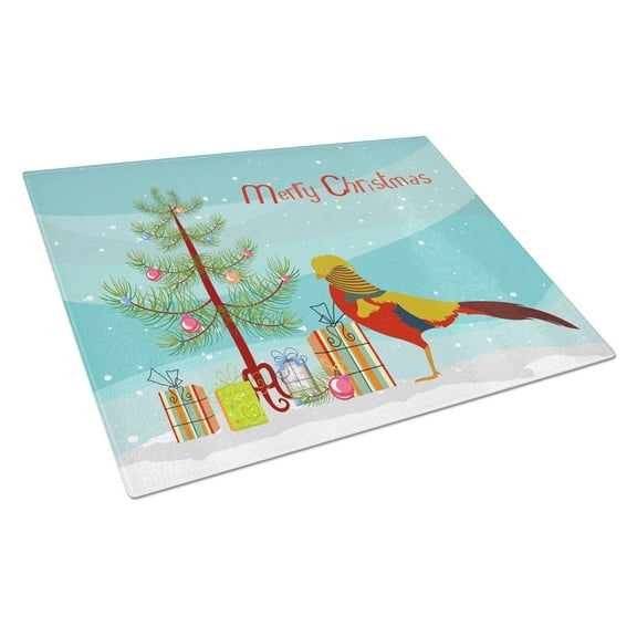 Caroline's Treasures Golden or Chinese Pheasant Christmas Glass Cutting Board Large