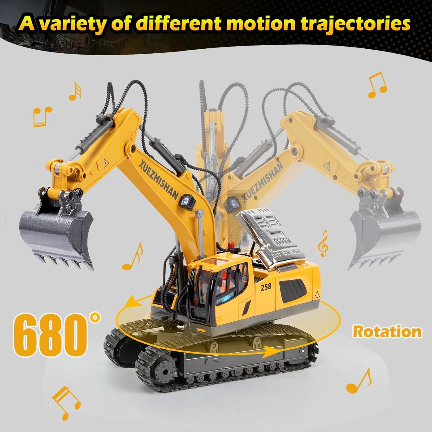 Ficcug Remote Control Excavator 11 Channel Rechargeable RC Truck Construction Tractor Car Toys with Alloy Shovel  / Lights / Sounds,Toy Gift for 3-5 4-7 8-12 Boys Girls Kids