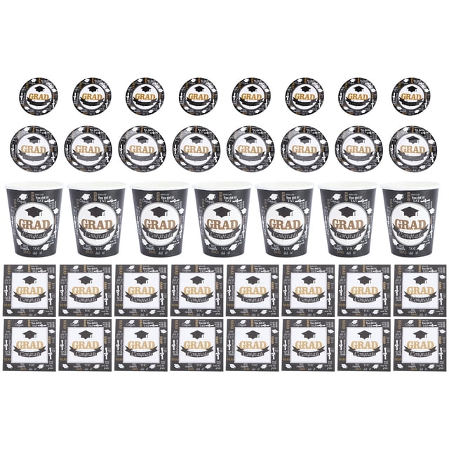 1 Set 68 Pcs 2021 Graduation Party Paper Plates Paper Cups Party Paer Tableware (Black White)