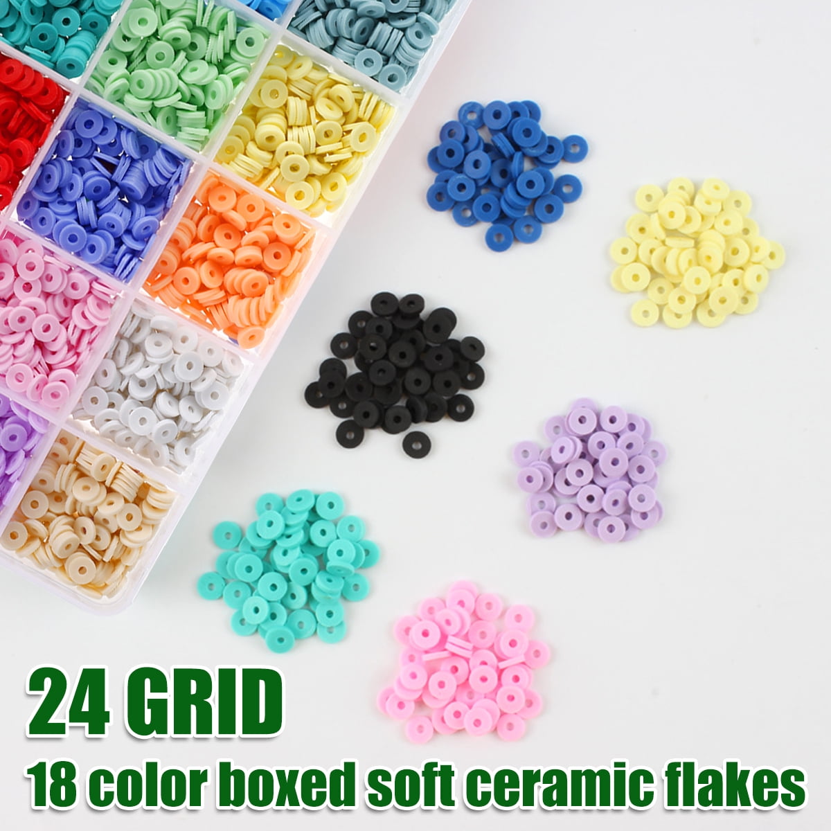 1box 3600pcs 24 Colors Polymer Clay Beads Beads for DIY Jewelry Crafts  Supplies Disc/Flat Round Mixed Color Polymer Clay Slice
