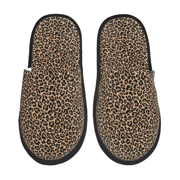 Fotbe Brown Leopard Pantuflas Peludas para Mujer con Estampado, Zapatillas de Peluche, Zapatos de Invierno para Casa, Uso Interior y Exterior-Large