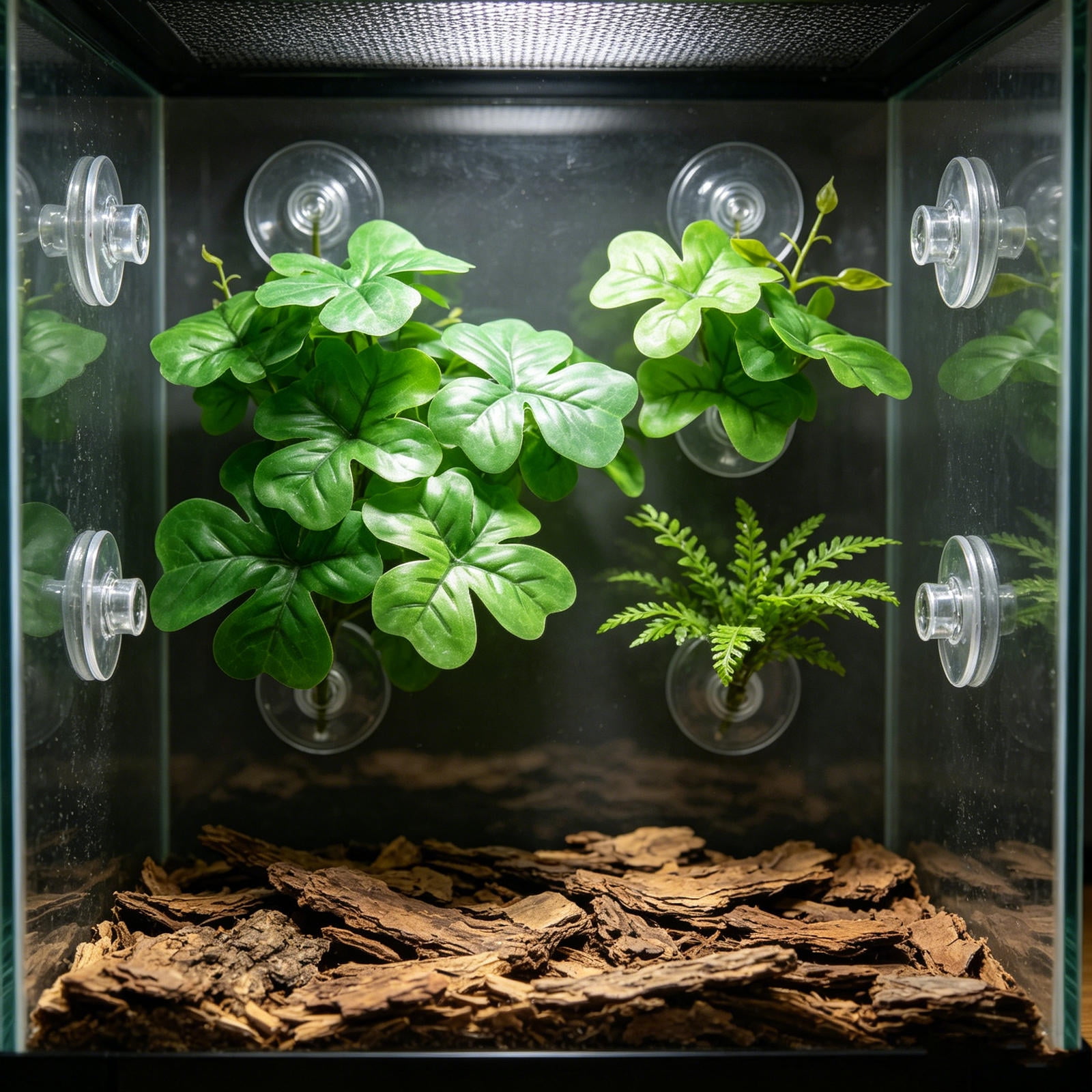 SILENRADAWN Moisture-Retaining Green Plastic Plant for Reptile Terrarium with Suction Cup