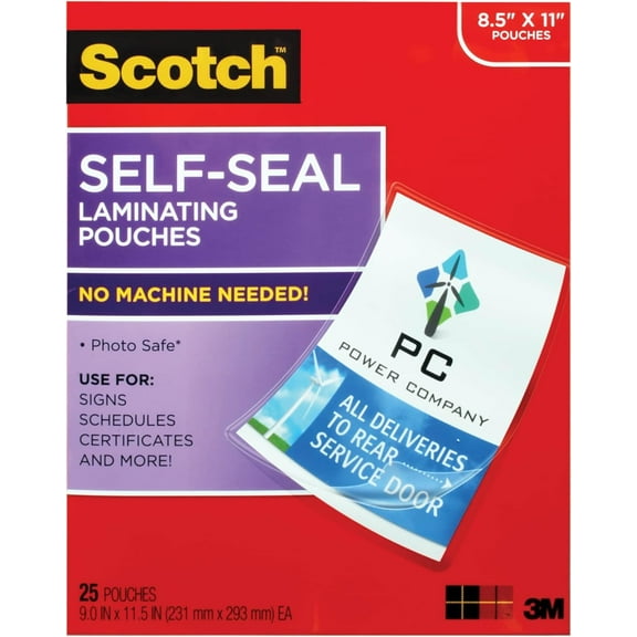 Self-Seal Laminating Pouches, No Laminator Needed, Letter Size 9.0 in x 11.5 in, 25-Pack