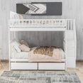 thumbnail image 2 of JINS&VICO Full Over Full Bunk Bed with Two Storage Drawers and Storage Shelves for Kids Children, Space Saving Wood Bunk Bed Full with Stairs and Safety Rails, No Box Spring Needed (White), 2 of 7