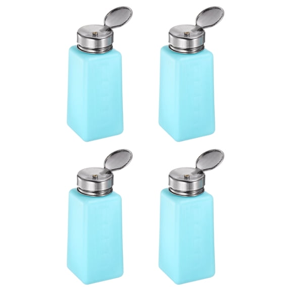 4PCS 250ML(8.5oz) Push Down Alcohol Dispenser Pump Liquid Press Empty Bottles Refillable Container Blue