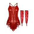 thumbnail image 3 of Sinleey Robe de Danse à Paillettes Brillantes pour Femmes Costume de Jazz Latin avec Franges et Gants Rouge m, 3 of 7