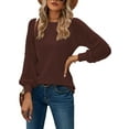 thumbnail image 6 of Mengpipi Women's Long Sleeve Blouse Lace Waffle Knit Loose Casual Tops, Burgundy-XXL(US 20-22), 6 of 7
