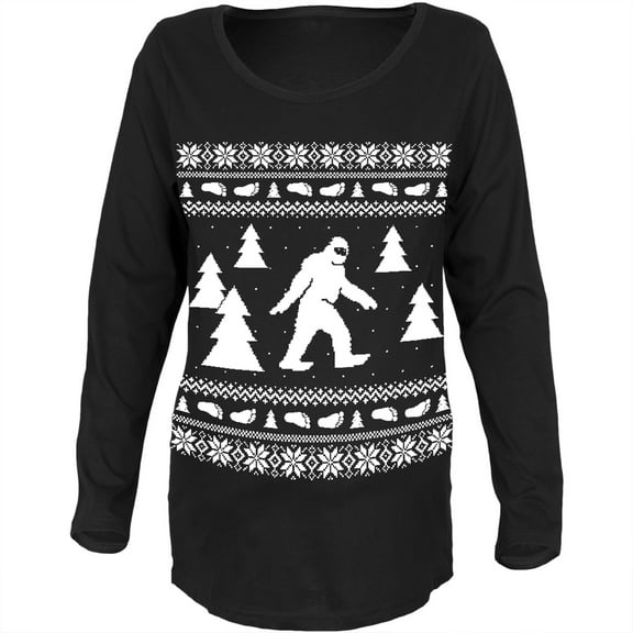 Sasquatch Ugly Christmas Sweater Black Womens Soft Maternity Long Sleeve T-Shirt - Small