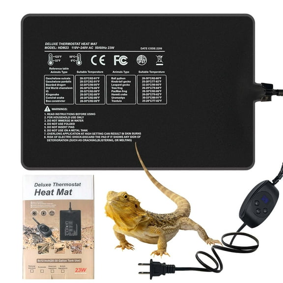 Reptile Heating Pad 23W 12 X 8 Inch with Thermostat, Under Tank Heater Terrarium Warmer Heat Pad and Digital Thermostat Controller for Hermit Crab, Turtles Lizards, Reptile