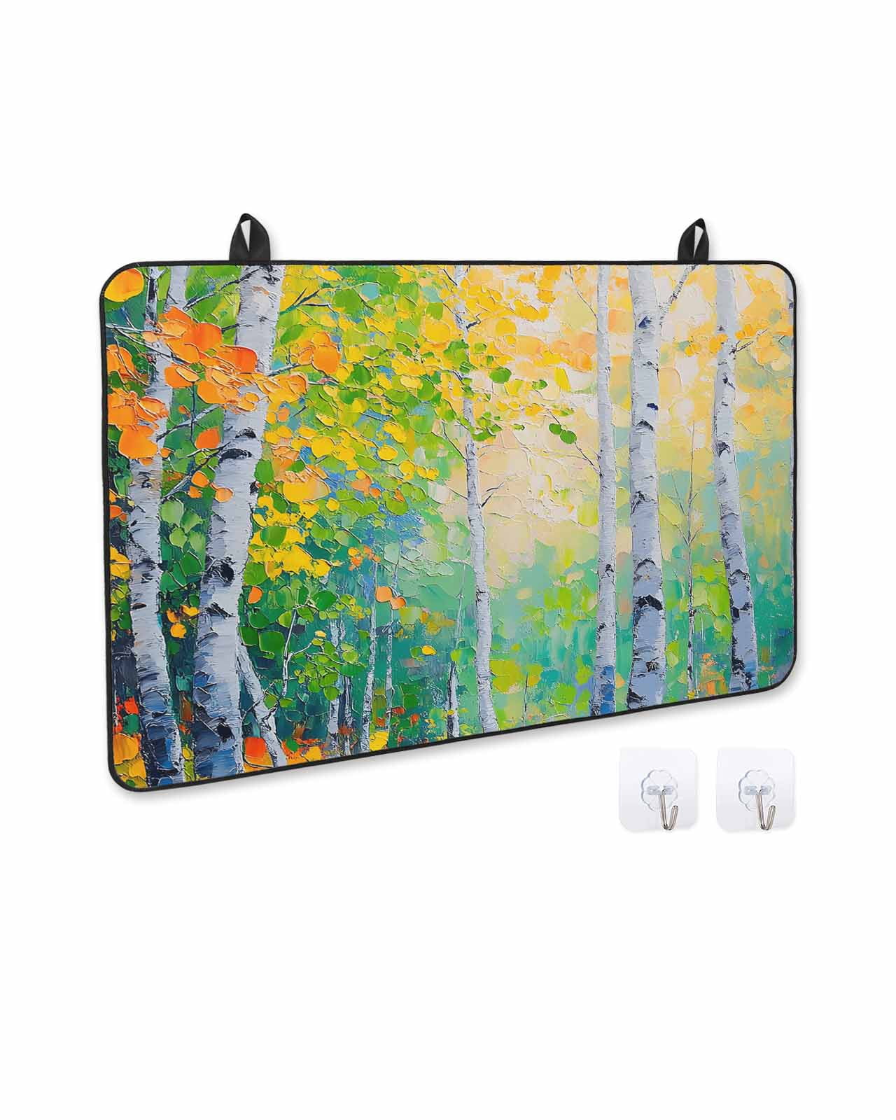 nqOlkjepod Large Induction Cooktop Protector Mat 24"x21", Modern Oil Painting Stove Top Covers for Electric Stove, Green Yellow Leaves Trees Pastoral Stove Burner Cover Mats, Glass Top Stove Cover
