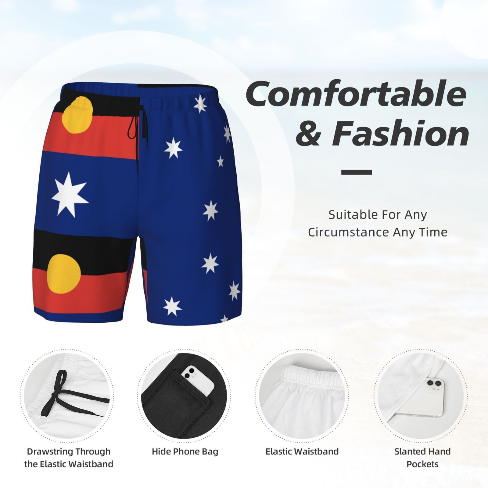 Men's Australian Flag With Aboriginal Flag Swim Trunks with Compression Liner Bathing Suit Swimwear